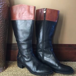 Franco Sarto tall leather boots, black/brown